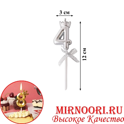 Свечи для торта Цифра СЕРЕБРО 3359-4 (1х600)