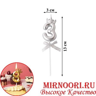 Свечи для торта Цифра СЕРЕБРО 3359-3 (1х600)
