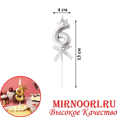 Свечи для торта Цифра СЕРЕБРО 3359-6 (1х600)
