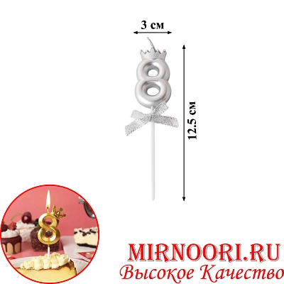 Свечи для торта Цифра СЕРЕБРО 3359-8 (1х600)