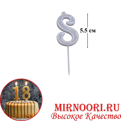Свечи для торта Цифра СЕРЕБРО 6653-8 (1х600)