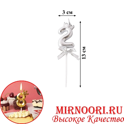 Свечи для торта Цифра СЕРЕБРО 3359-2 (1х600)
